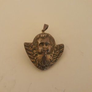 vintage sterling cherub puffed pendant 925